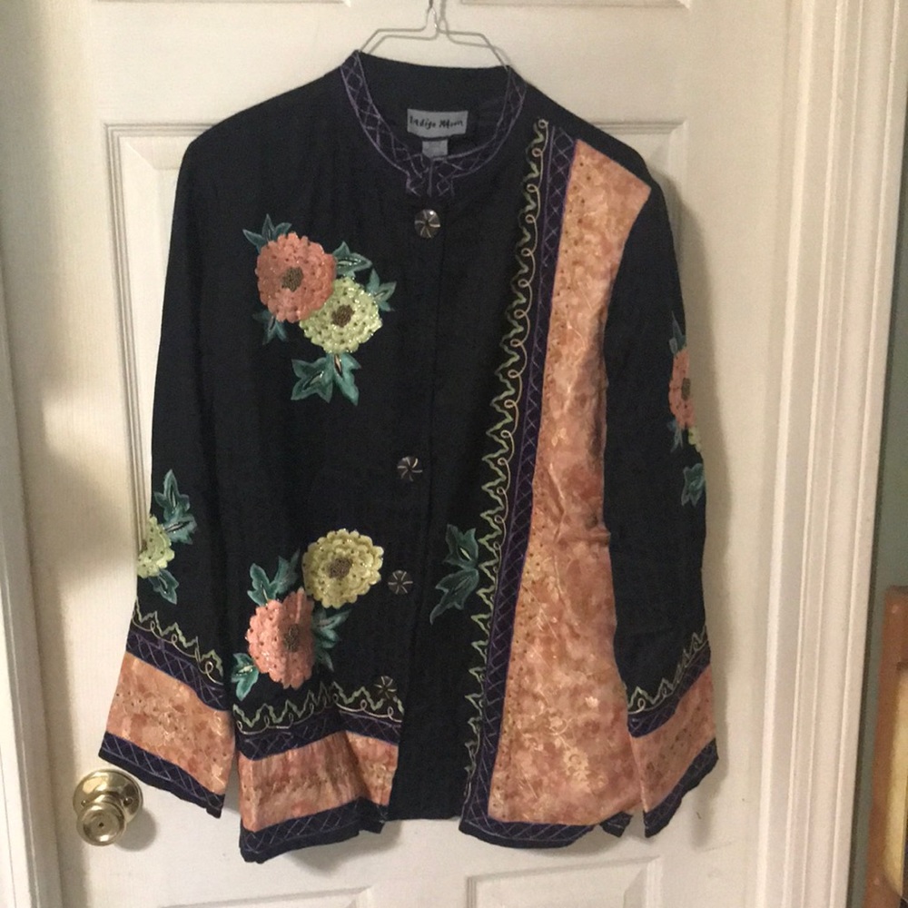 Indigo Moon button up hand embroidered jacket